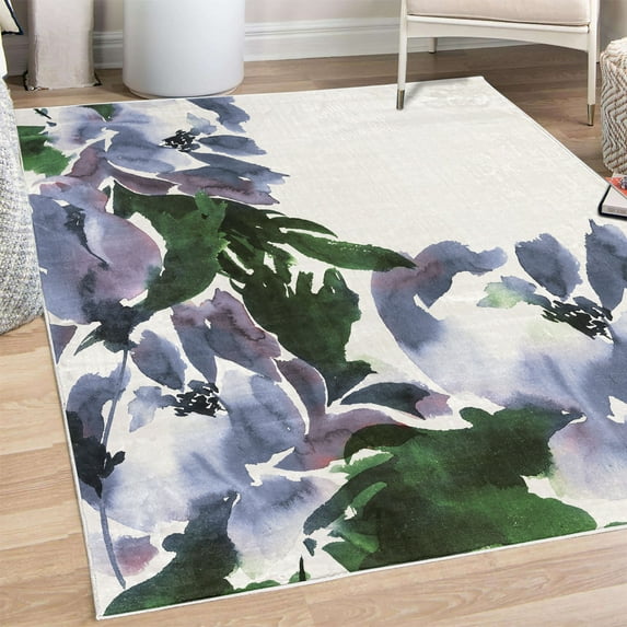 Floral Decorative Rug, Flowers in Watercolor Style Effect Illustration of Peonies Spring Inspired Print, Quality Carpet for Bedroom Dorm and Living Room, 6 Sizes, Ceil Blue, by Ambesonne