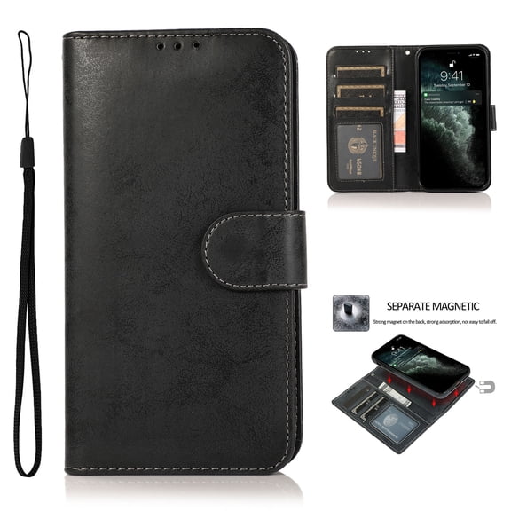 for iPhone 17 Pro Max Case, Phone Case Wallet Card Holder PU Leather Stand Flip Case Wrist Strap Magnetic Closure Shockproof Drop Protective Phone Case Cover for iPhone 17 Pro Max, Black
