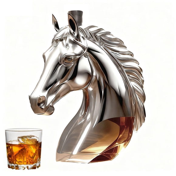 Elegant Horse Head Whiskey Decanter with Stopper, 750ml Clear Glass Liquor Dispenser for Bourbon, Scotch, Cognac, Novelty Drinkware for Home Bar, Unique Gift for Men, Dad, Husband