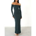 thumbnail image 2 of Arvbitana Women's Solid Color Long Dress Elegant Off-shoulder Long Sleeve Bodycon Dress Ladies Slim Fit Backless Party Dress for Cocktail, 2 of 7