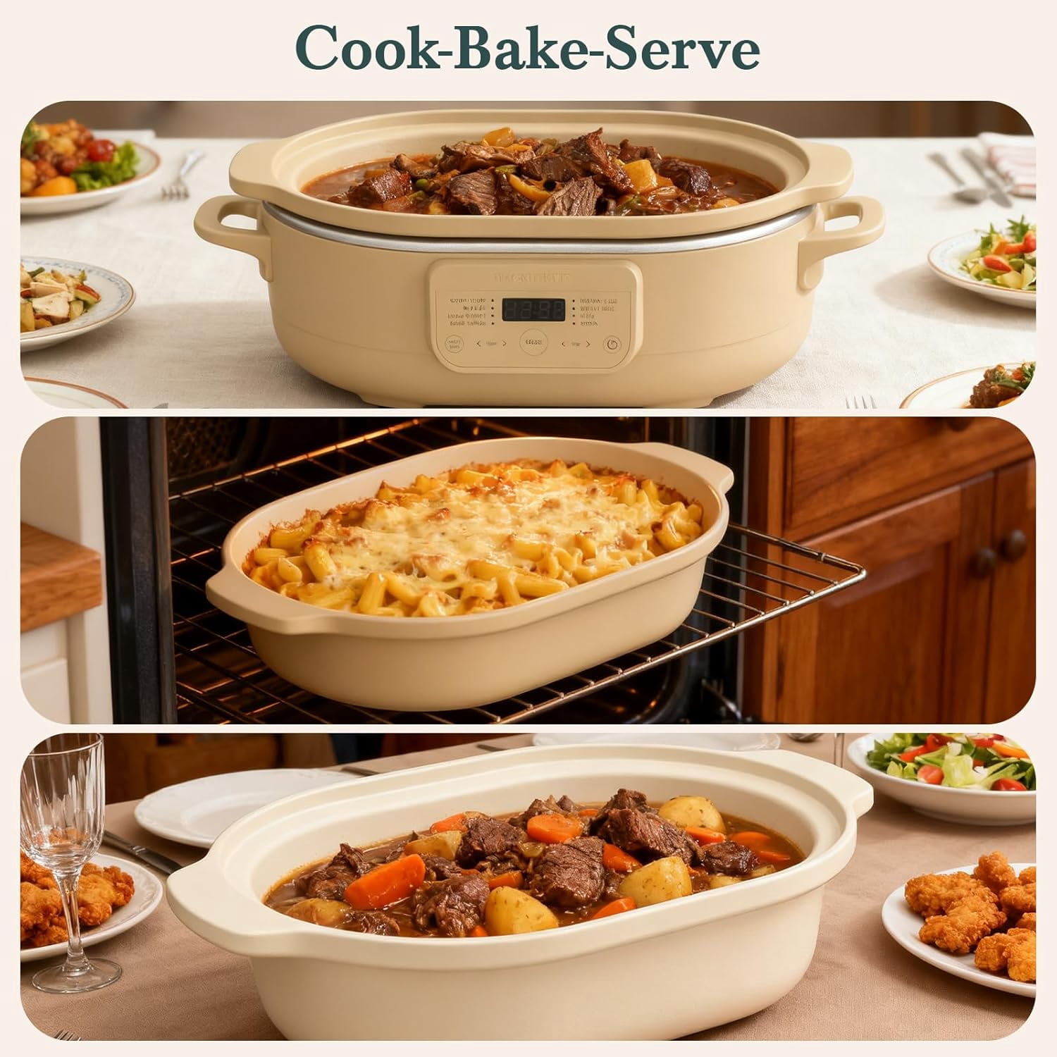 MAGNIFIQUE Programmable Claypot Oven Multi-Cooker 4 Qt with Wooden Spatula, Multi-Functional Slow Cook, Braise, Sear, Pasta Cooking for Small Kitchens