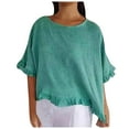 thumbnail image 1 of Women's Round Neck Ruffled Hem Linen Blend Short Sleeve Blouse - S-XXXL, 1 of 3