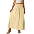 thumbnail image 5 of Aihuaihua Womens Boho Maxi Skirt Summer Eyelet Hollow Flowy Skirts High Waist Casual Skirt with Pockets A Line Pleated Vacation Skirts Light Yellow XL, 5 of 6
