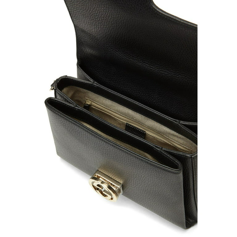 Gucci Interlocking GG Black Leather Shoulder Bag Pebble Handbag Italy New  Crossbody 
