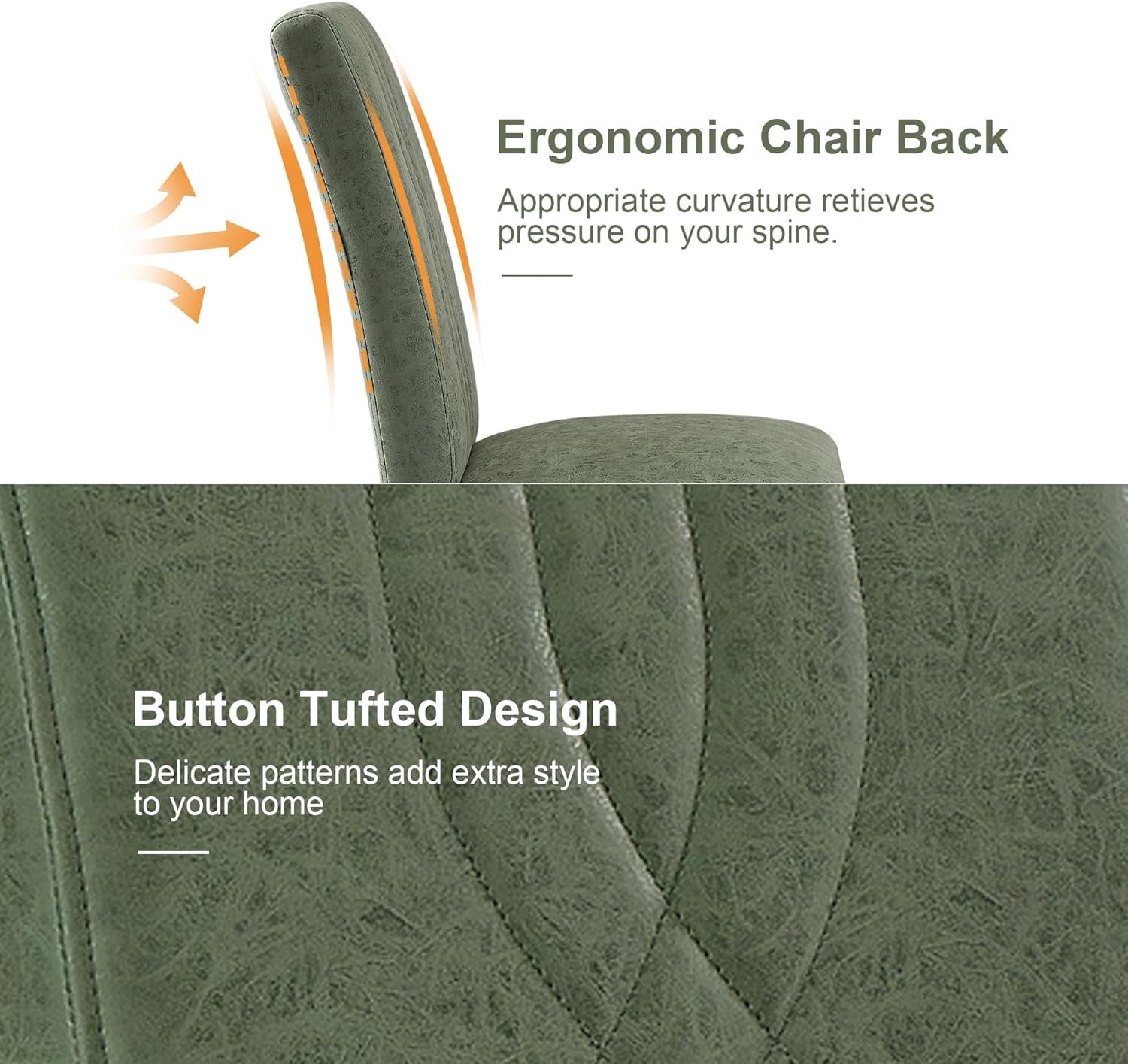 VECELO Upholstered Dining Chairs, Modern PU Leather High Back Chair with Wood Legs for Kitchen, Living Room, Set of 6, Dark Green
