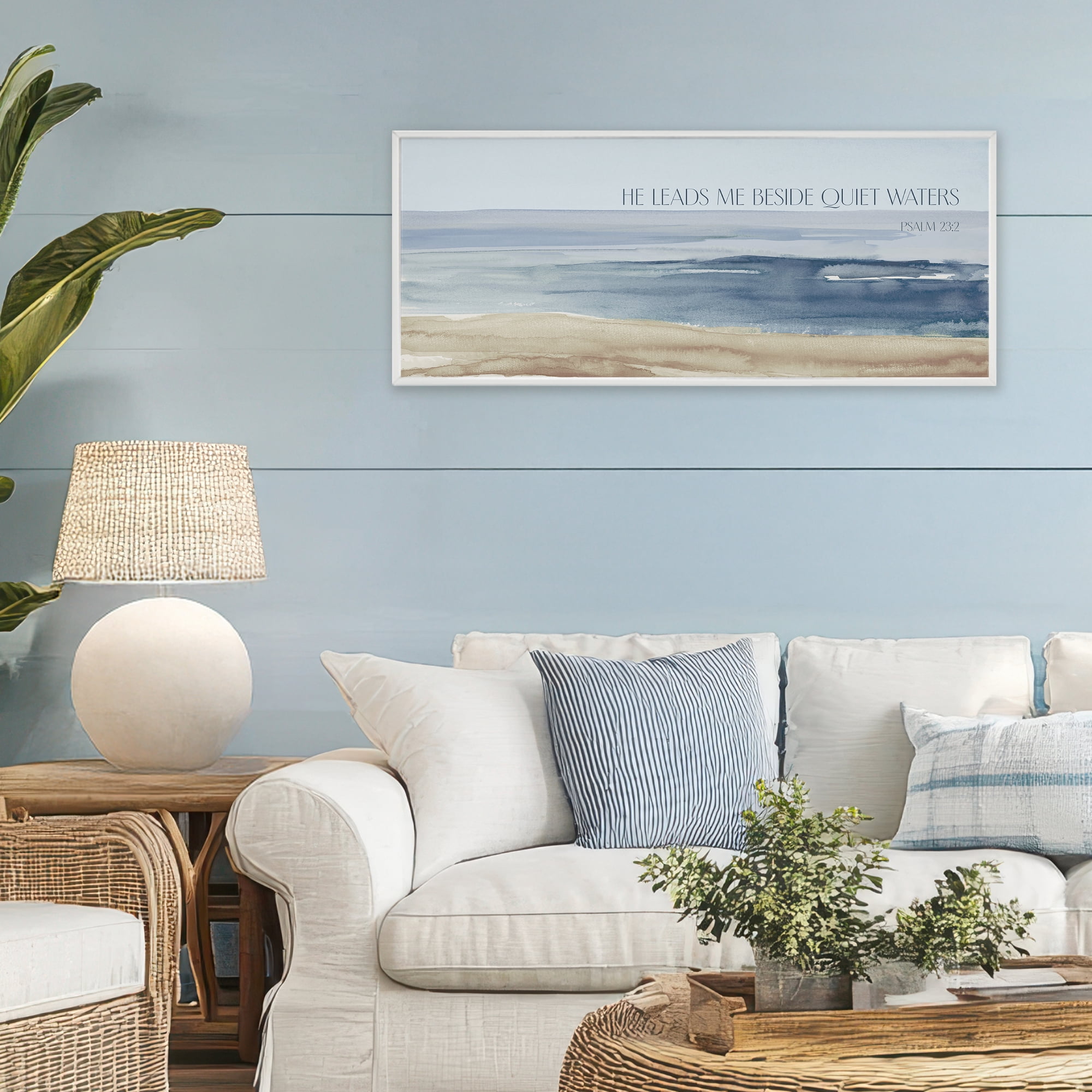 Stupell Industries He Leads Me Quiet Waters White Framed Giclee Art, design by Lanie Loreth