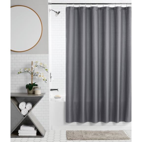 Mainstays Dobby Dot 13-Piece Shower Curtain and Hook Set, 72 x 72 in, Grey