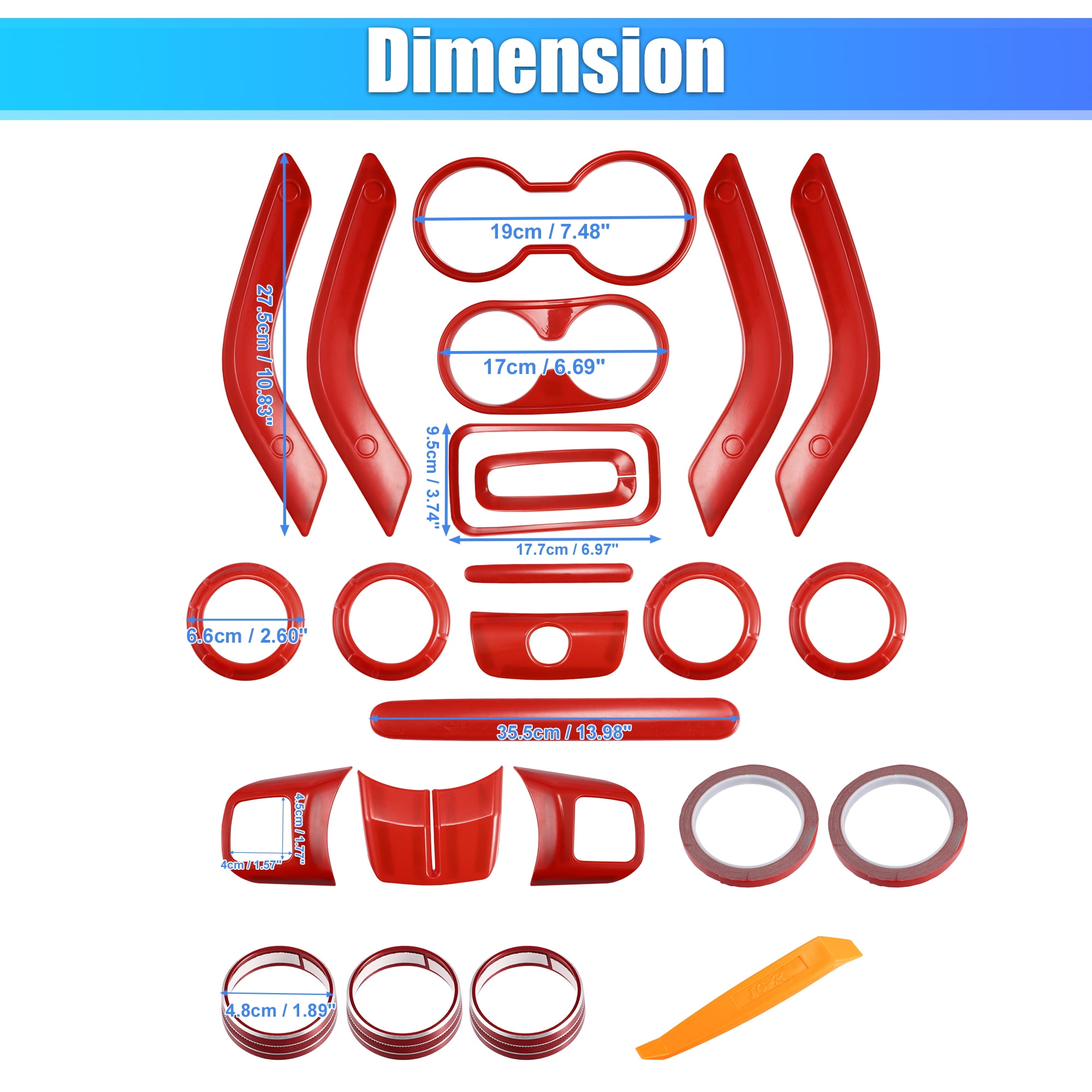 21 Pcs Full Set Car Interior Cover Trim Kit for Jeep Wrangler 2011-2017 for Jeep Wrangler JK 2018 Red