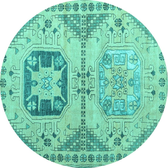 Ahgly Company Machine Washable Indoor Round Abstract Turquoise Blue Modern Area Rugs, 8' Round