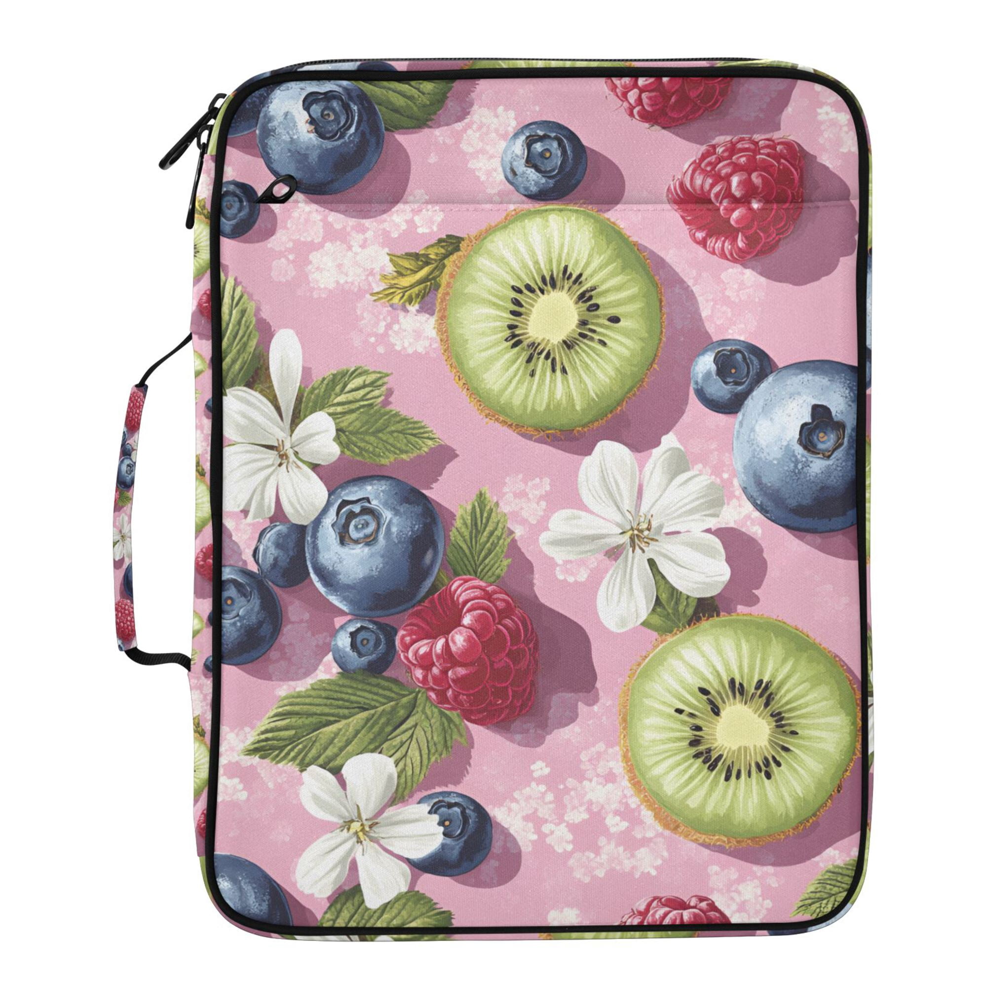FORMRS Accordion File Folder A4 Size 7-Pocket Expanding Document Organizer Bag with 3 Ring Binder, Pink Blueberries