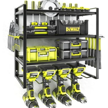 SunshineFace Power Tool Organizer-8 Drill Holder Wall Mount,4 Layer Heavy Duty Metal Power Tool Storage Rack,Garage Tool Organizer and Storage with Screwdriver Holder/Plier Holder/Hammer Holder