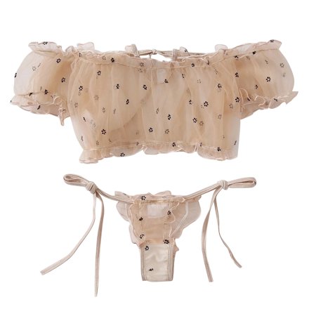 

Mackneog Womens Boyshorts Underwear Women Embroidery Lace Bowknot Strapless Bra Thong Set Sleepwear Pajamas Lingerie Polyester Night Dress for Women Sleepwear