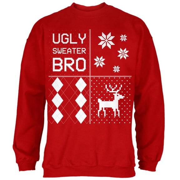 Ugly Sweater Bro XMAS Sweater Festive Blocks Red Adult Sweatshirt - Small