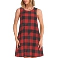 thumbnail image 1 of Fotbe Red Black Plaid Vestido de Verano sin Mangas para Mujer – Vestido Midi Línea A, Estilo Camiseta Floral, Vestido Playero Casual y Fluido, 1 of 7