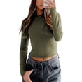 thumbnail image 2 of Liacowi Women Basic Long Sleeve T Shirts Crewneck Ribbed Knit Slim Fit Crop Tops Streetwear, 2 of 6