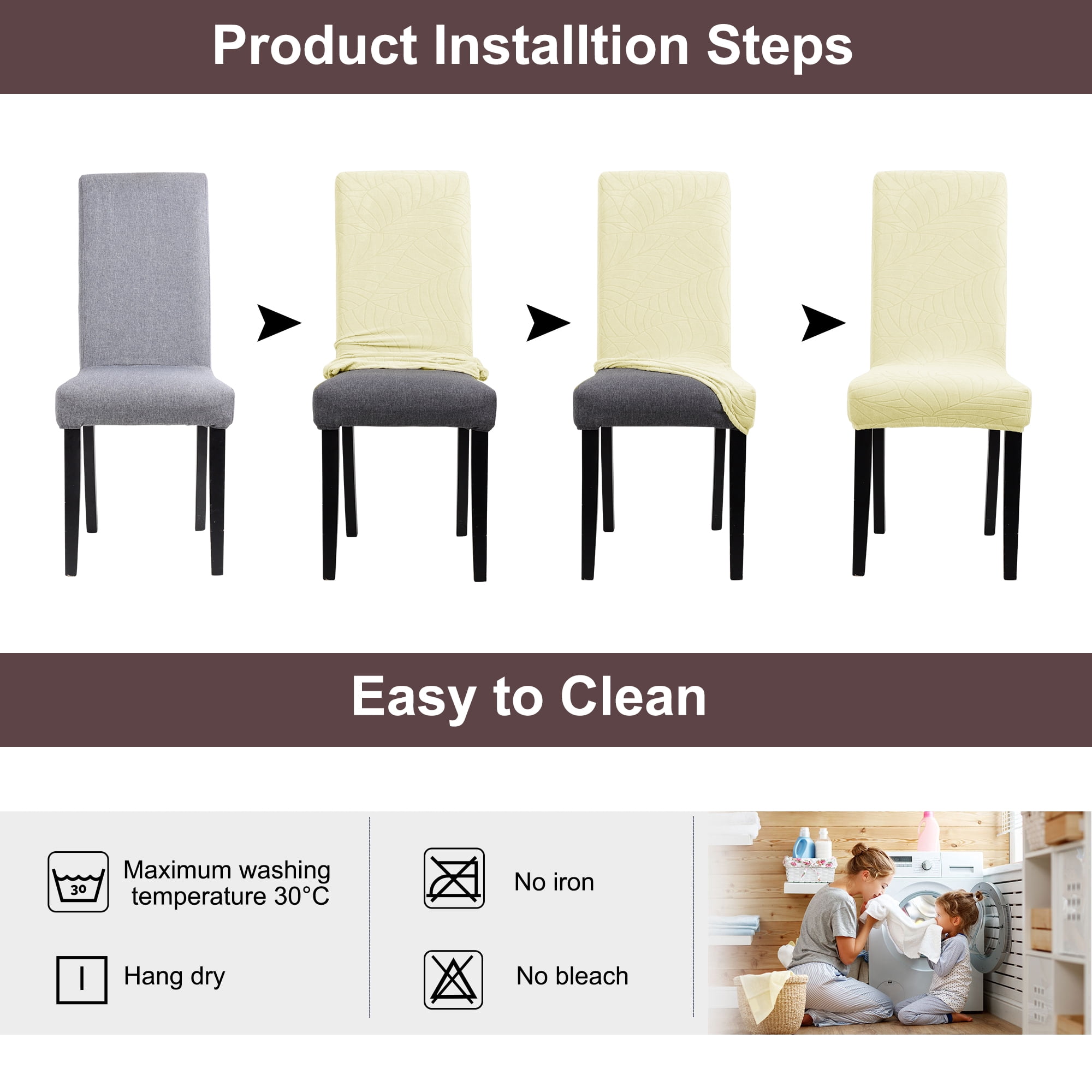 Unique Bargains Jacquard Stretch Removable Dining Room Chair Covers 2 Beige