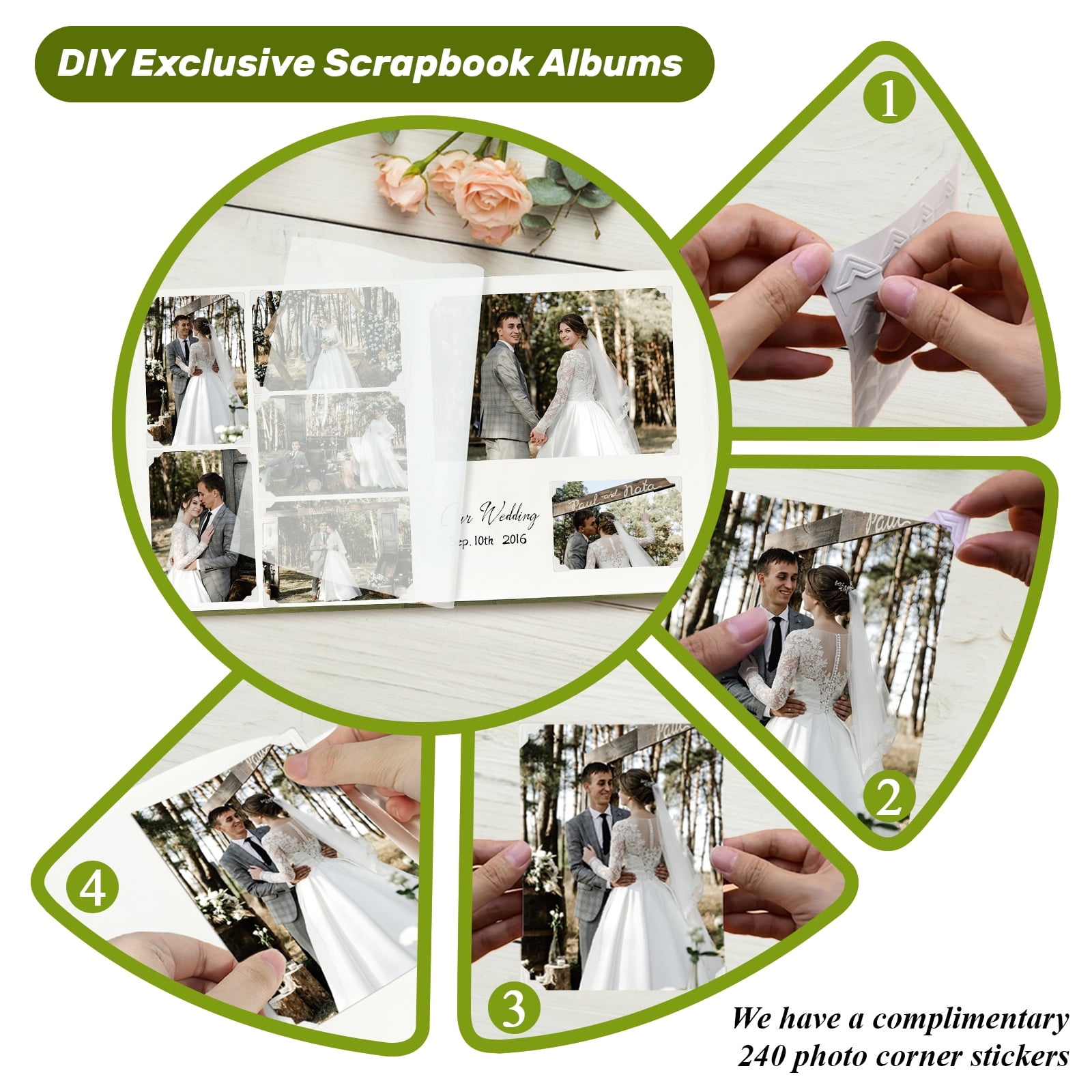 Customizable Scrapbook Album with Writing Space - Acid-Free 11.6 x 13 Inch Photo Album for Weddings, Baby, Graduation - Holds 3x5 to 8x10 Photos & Mementos (Olive)