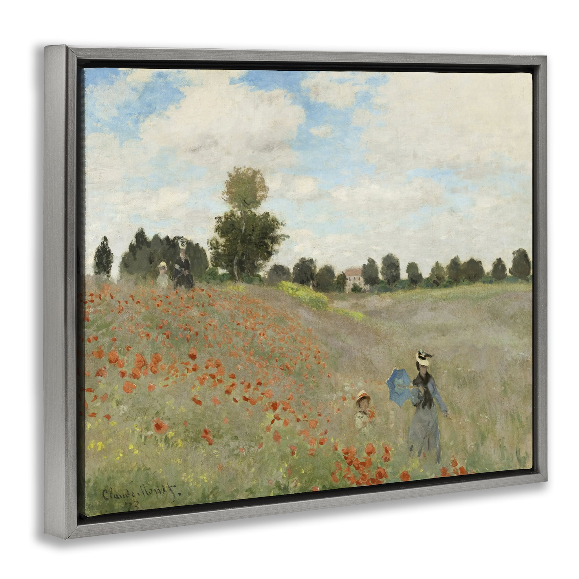 Stupell Industries Classic Monet Poppy Field Landscape & Nature Painting Gray Floater Framed Canvas Art Print Wall Art, 31 x 25