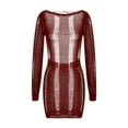 thumbnail image 4 of Robe Mini Ajourée pour Femmes Manches Longues Col Rond Moulante en Maille Robe Courte Dos Nu Clubwear, 4 of 6