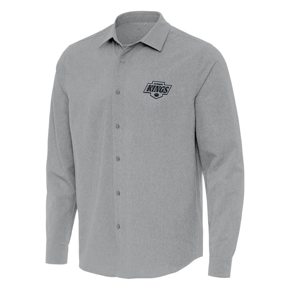 Men's Antigua Gray Los Angeles Kings Exposure Woven Long Sleeve Button-Up Shirt
