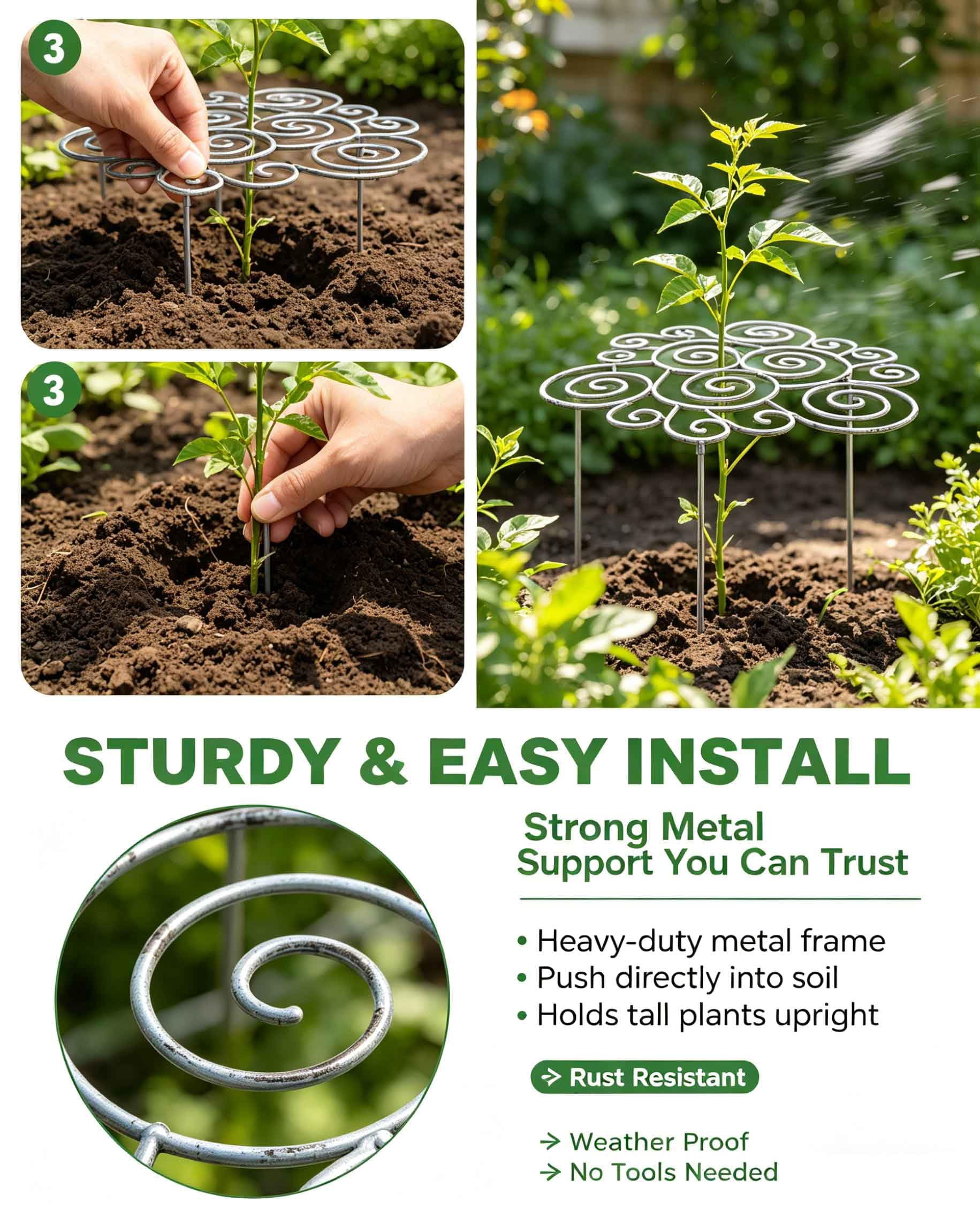 2026 New Metal Plant Support Ring for Garden, Decorative Peony Cages and Flower Stakes, Indoor/Outdoor Plants Wire Hoop, Stackable Houseplant Stake for Climbing Plants Vines Peonies Tomatoes