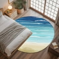 thumbnail image 3 of Summer Coastal Round Rugs 4ft, Turquoise Ombre Beach Ocean Waves Non Slip Washable Rug Runner, Low Pile Indoor Floor Carpet Mat Bathroom Rugs for Living Room, Bedroom, Kids Room, 3 of 9