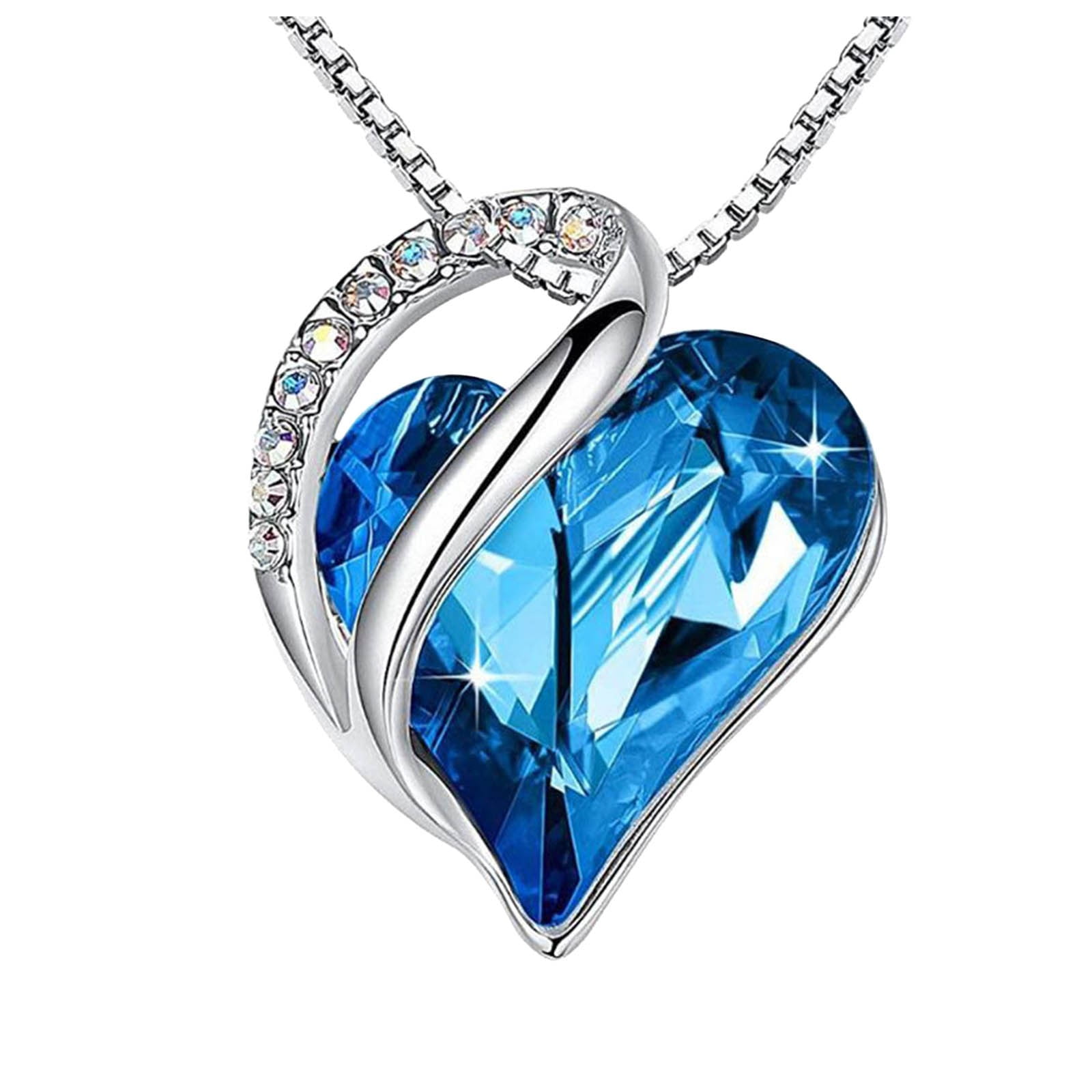 Ladies Heart Crystal Pendant Silver Chain Necklace Womens Ladies Jewellery Gift 