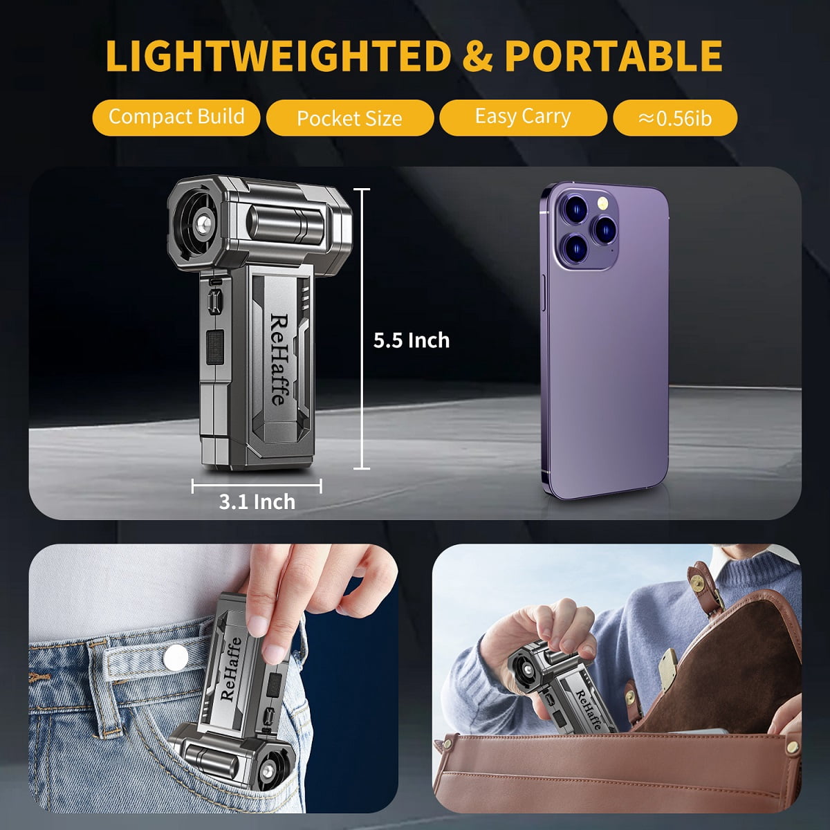 Compressed Air Duster - 130000RPM Mini Cordless Electric Duster with 2 Rechargeable Batteries, 4-Speed Adjustable with LED Light & 3 Nozzles Air Dust Blower for Computer Keyboard/Car/Home/Outdoor
