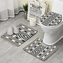 Boho Black and White Diamond Central Ethnic Pattern Bathroom Rugs Sets 3 Piece,Toilet Cover Set,Absorbent Non Slip Bathroom Mats Sets with U-Shaped Contour Rug Toilet Rug Set