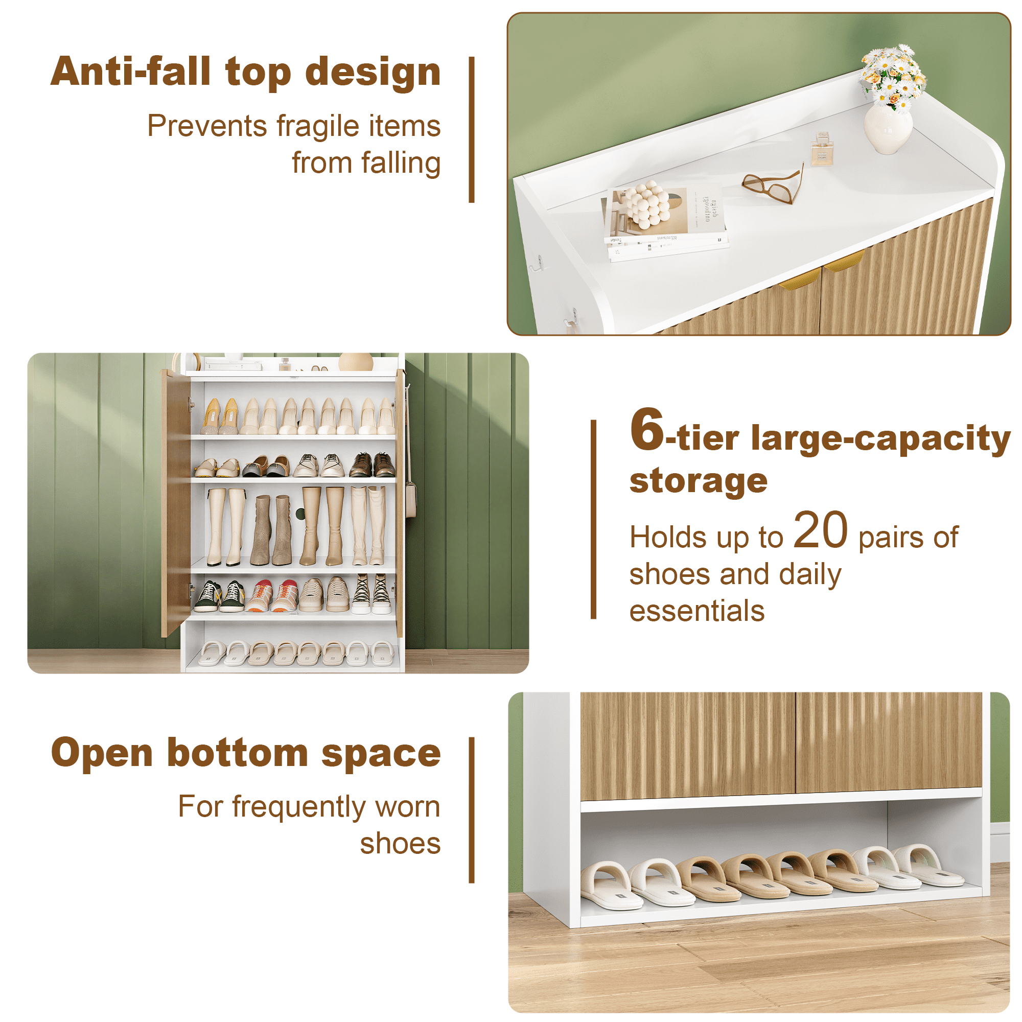5 Tiers Kitchen Pantry Cabinet with Adjustable Shelves, Freestanding Wood Cabinet with 2 Doors, White