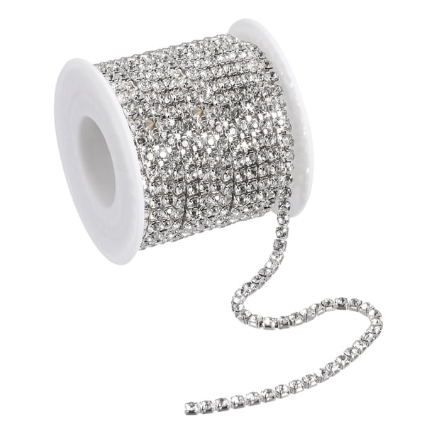 Cadena de Cristal Imitación Diamante Unique Bargains 11 Yardas 4mm Cosido Cerrar Garra Plata Blanco