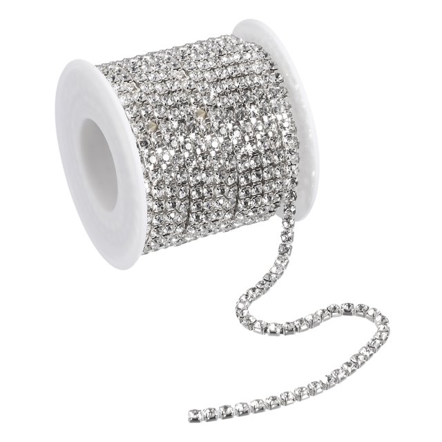Unique Bargains 11 Yards Crystal Rhinestone Chain, 4mm Sew on Close Claw Chain Trim, Silver Bottom, White