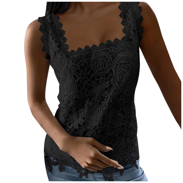 HBFAGFB Womens Tank Tops Spring and Summer Square Neck Sleeveless Shirts Versatile Blouse Black Size L
