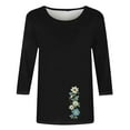 thumbnail image 4 of CYMMPU Tunic Tops 3/4 Sleeve Summer Fashion Shirts Blouses for Women Dressy Casual Spring Tops Round Neck Flower Printed Loose Fit Lightweight Basic T-Shirts Black XXXXXL, 4 of 4