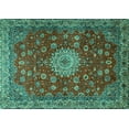 thumbnail image 1 of Ahgly Company Machine Washable Indoor Rectangle Medallion Turquoise Blue Traditional Area Rugs, 8' x 12', 1 of 4