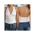 thumbnail image 2 of LMLYSoH Cute Halter Tops for Women Summer Dot Print V-Neck Going out Tank Tops Backless Shirts for Streetwear, 2 of 9