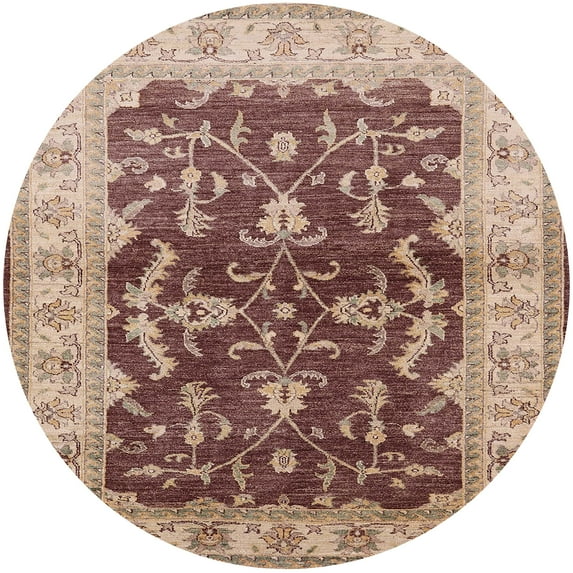 Ahgly Company Indoor Round Mid-Century Modern Chestnut Brown Oriental Area Rugs, 5' Round