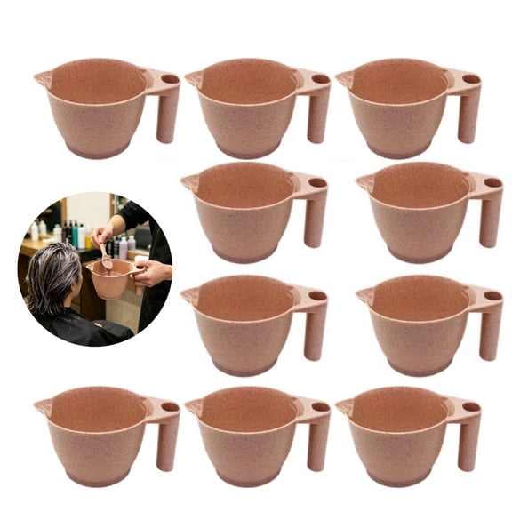 10 Pack Hair Dye Bowl Set – Wheat Straw Pink, Wide Handle & Non-Slip Base, Pour Spout for Salon Hair Coloring, Stylists, Eco-Friendly & Lightweight