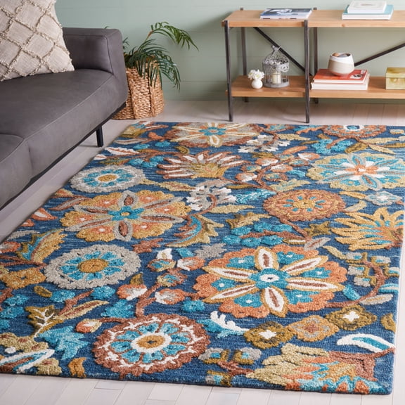 Safavieh Blossom Claude Floral Area Rug, Blue/Ivory, 6' x 6' Square