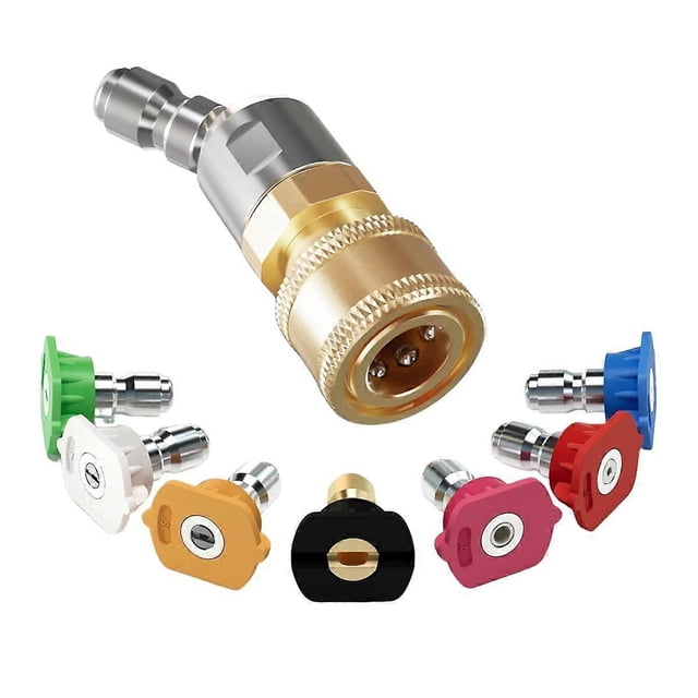 Quick Pivoting Coupler Attachment+7 Pressure Washer Nozzle Tips,1/4 Inch Quick Connector with 360 Rotation Angle