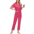 thumbnail image 2 of felwors Silk Satin Pajamas Set Women Short Sleeve Sleepwear Soft Button Down Loungewear Pjs Set Hot Pink, XL, 2 of 8