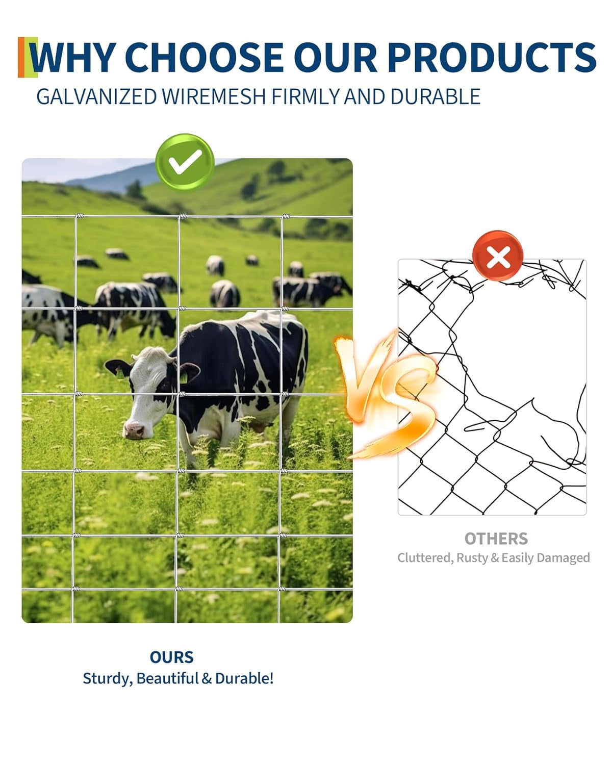 Rugerasy Cattle Fence,5FT x 328FT Galvanized After Welding Chicken Wire Fence Roll for Raised Garden Beds,Plant Supports,Poultry Netting,Cattle Farm Fence,Cage Protection,1.5*100M