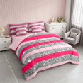 thumbnail image 2 of Homewish Modern Stripes Twin Bedding, Pink Gray Bedding Comforter Set, Pink Reversible, 7pcs, 2 of 7