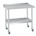 thumbnail image 1 of Table de Préparation en Acier Inoxydable 60x24 Pouces avec Dosseret et Roues Verrouillables, Table de Travail Commerciale Robuste 660 Lb avec Tablette Inférieure Ajustable, Îlot de Cuisine NSF pour Restaurant et Maison, 30 36 48 60 Pouces, 1 of 8