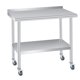 thumbnail image 1 of Mesa de trabajo de acero inoxidable con ruedas – Salpicadero y estante ajustable – Estructura robusta y fácil limpieza – Para cocina, restaurante, negocio u hogar – Tamaño: 36x24 pulgadas, 1 of 8