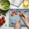 thumbnail image 3 of Floral Cutting Board, Composition of Blossoming Flowers with Green Spring Leaves Romantic Nature, Decorative Tempered Glass Cutting and Serving Board, Large Size, Lilac Purple Green, by Ambesonne, 3 of 5