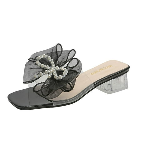 

nsendm Women Heeled Sandals Sandals For Women Ladies Chunky Heel High Heel Dress Sandals for Women Flat Cover Toes Sandal Black 6.5