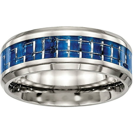 Primal Steel Primal Steel Stainless Steel Polished Blue/White Carbon Fiber Inlay Ring