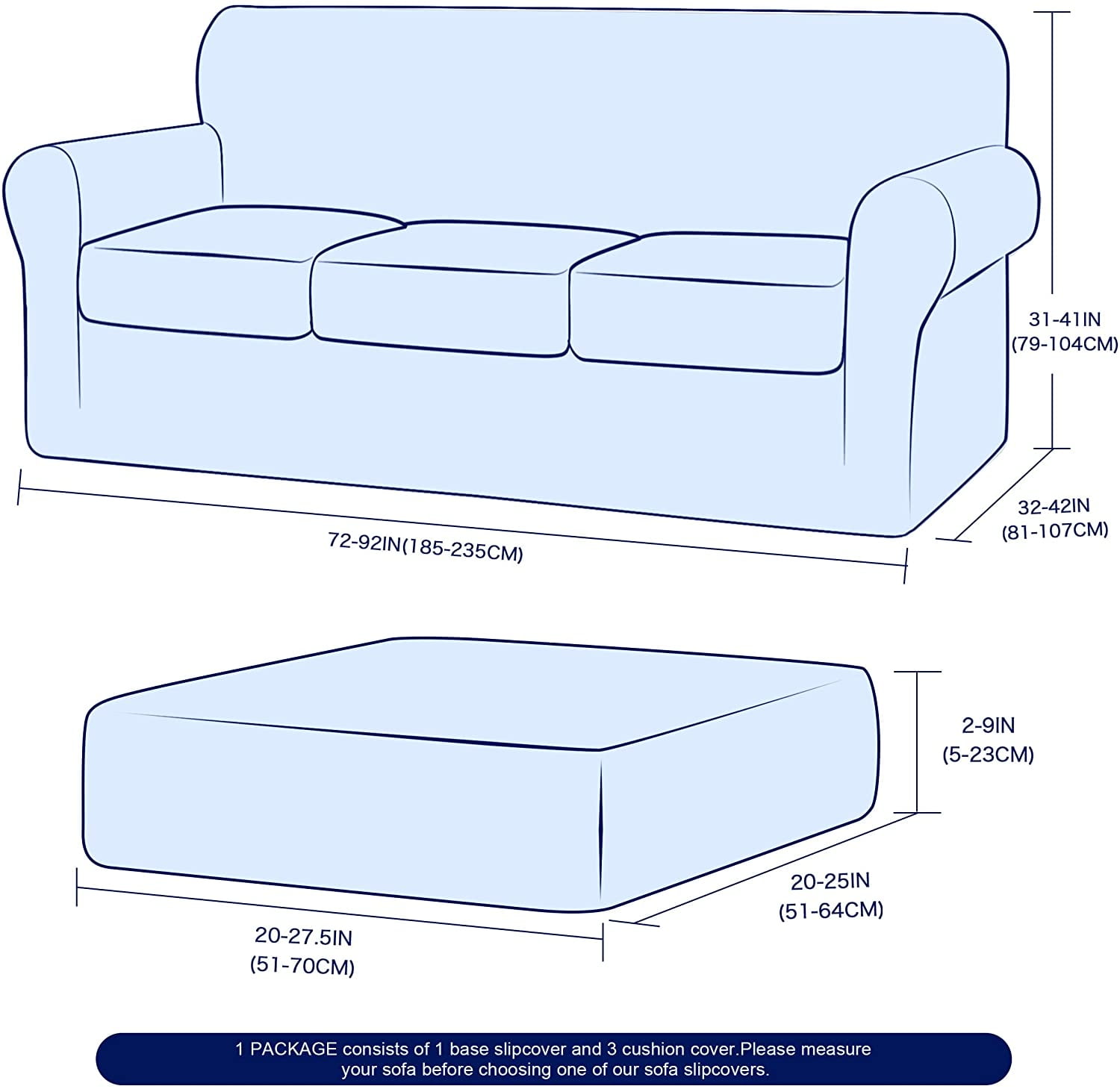Subrtex 4-Piece Velvet High Stretch Sofa Cover Slipcover, Separate Cushion Covers(Blue, Sofa)
