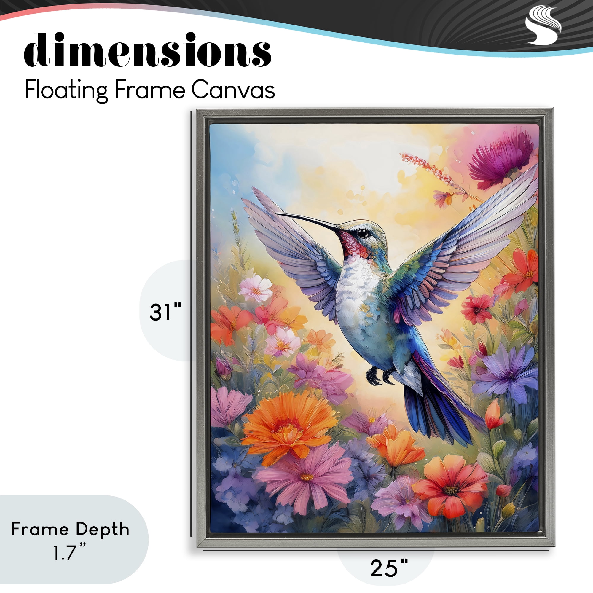 Stupell Industries Colorful Hummingbird in Bloom Gray Framed Floater Canvas Wall Art, design by Creative Studio